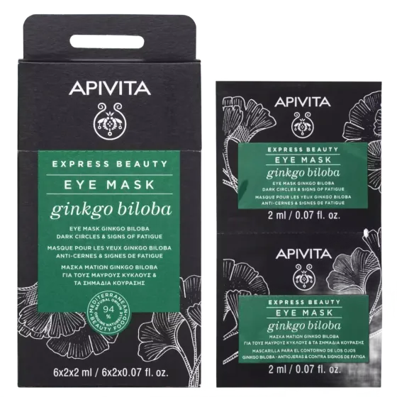 APIVITA Express beauty maska za područje oko očiju s ginko bilobom protiv tamnih kolutova i znakova umora, 2x2 ml