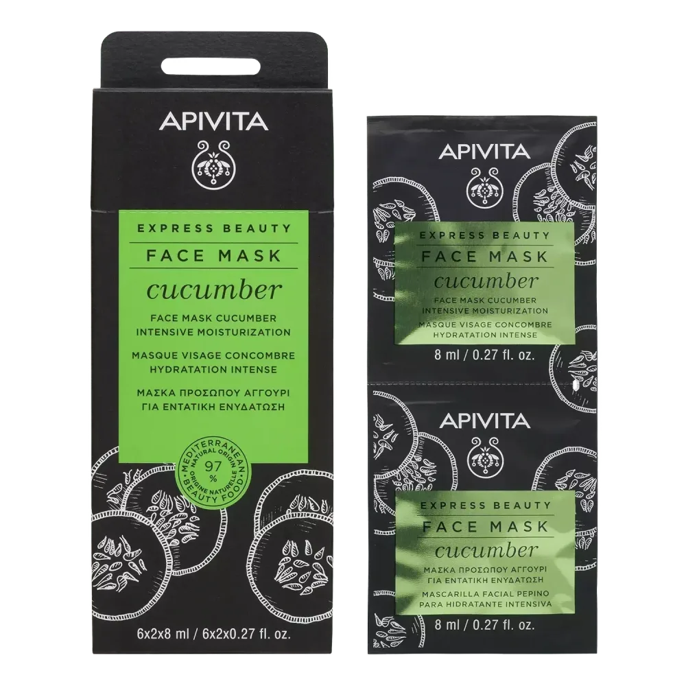 APIVITA Express beauty maska za lice s krastavacem za intenzivnu hidrataciju, 2x8 ml
