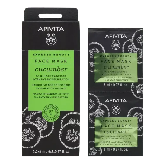 APIVITA Express beauty maska za lice s krastavacem za intenzivnu hidrataciju, 2x8 ml
