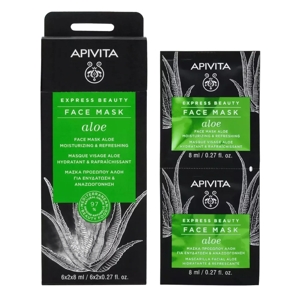 APIVITA Express beauty maska za lice s aloe verom za hidrataciju i osvježenje, 2x8 ml