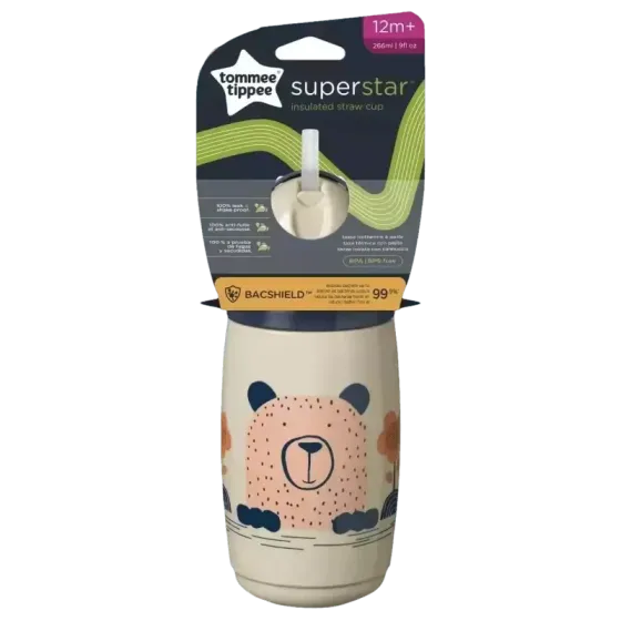 Tommee Tippee termo čaša sa silikonskom slamkom na izvlačenje, 266 ml, 12mj+