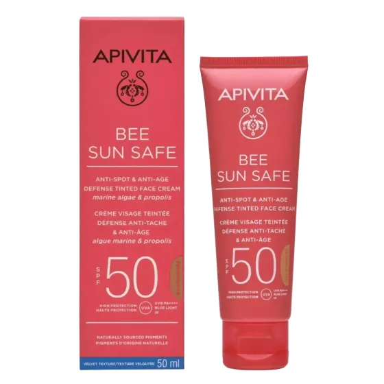 APIVITA Bee Sun Safe golden krema za lice protiv mrlja i starenja SPF50, 50 ml