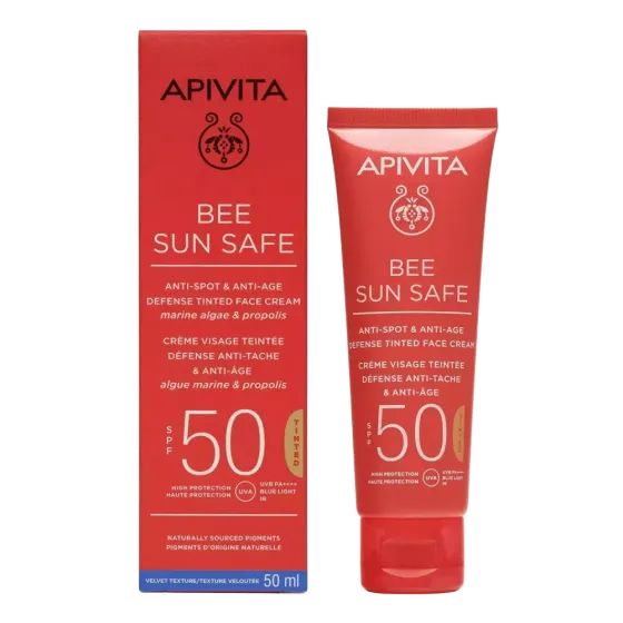 APIVITA Bee Sun Safe tonirana krema za lice  protiv mrlja i starenja SPF50, 50 ml