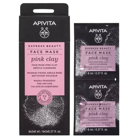 APIVITA Express beauty maska za lice s ružičastom glinom za nježno čićenje, 2x8 ml